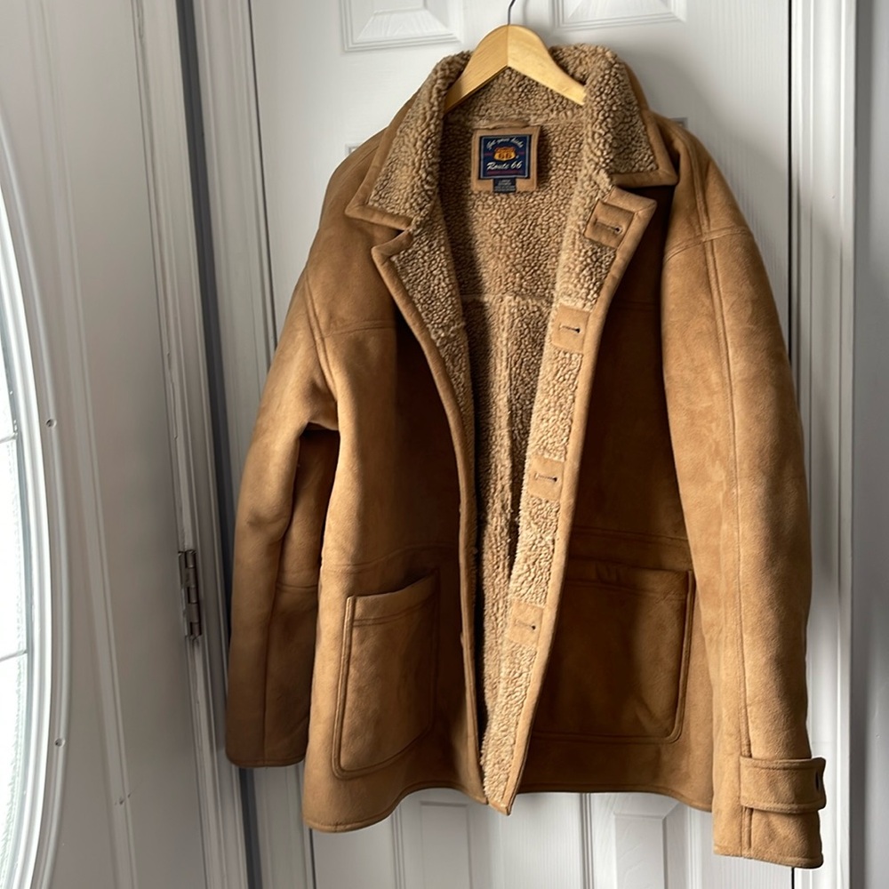Vintage Route 66 men Faux Suede & Sherpa Lined Jacket Size Large